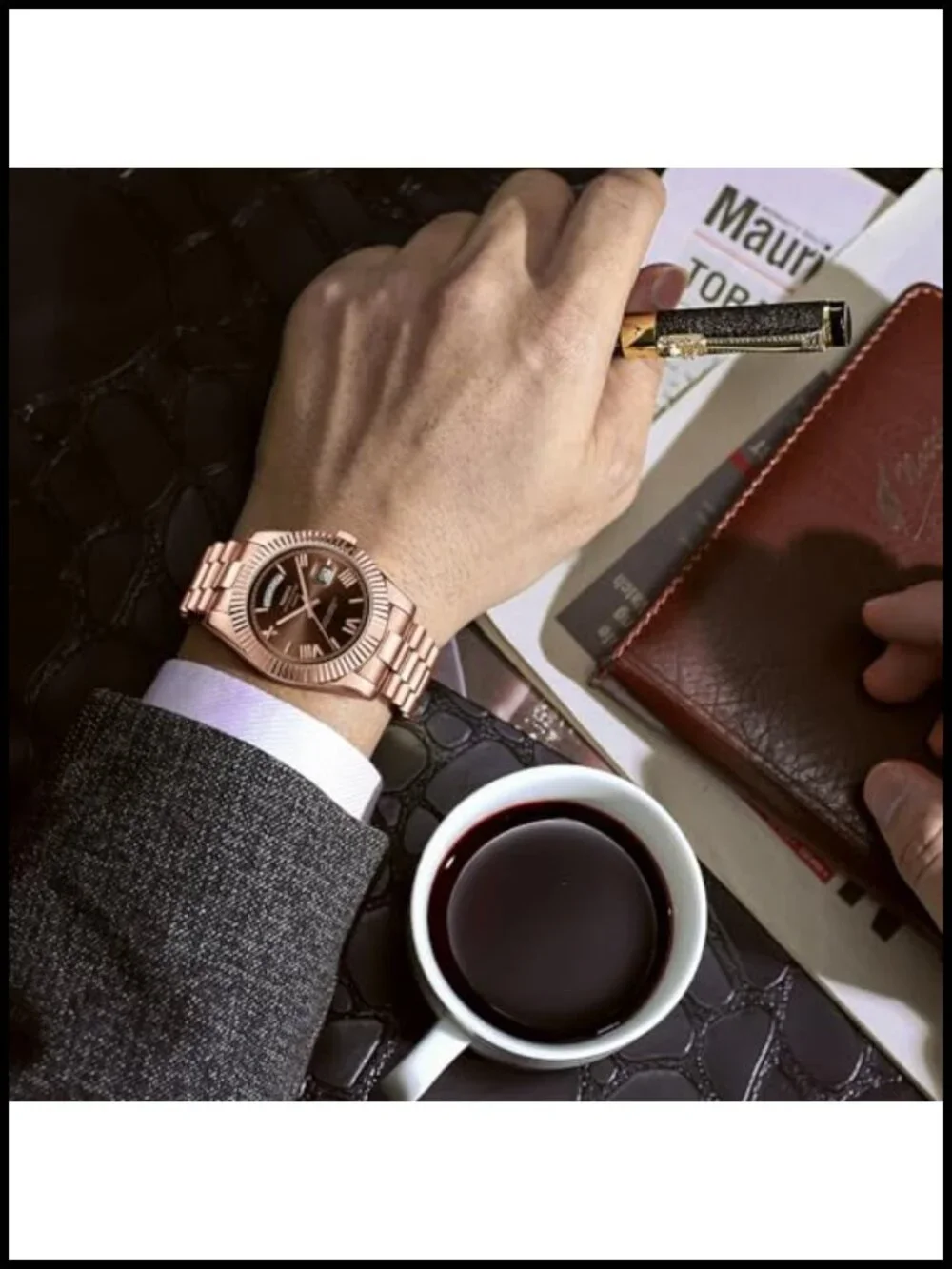 NIBOSI Men's Analog Quartz Watch Rose Gold Stainless Steel Day Date 40mm